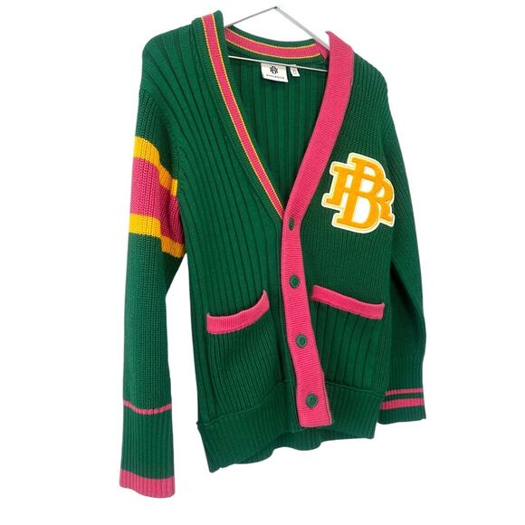 Banana Republic Athletics Varsity Logo Cardigan Green Pink Yellow Size XS - Picture 4 of 10